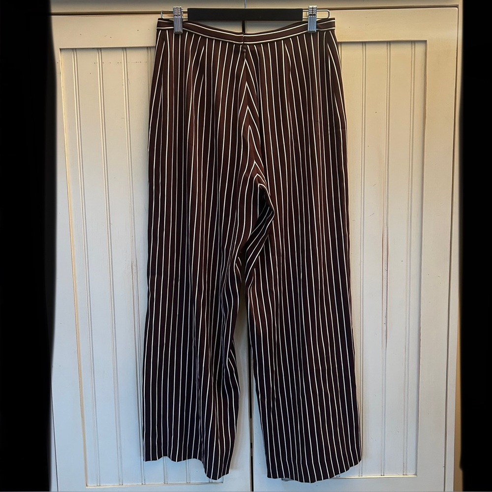 Ralph Lauren Collection Purple Label Brown/ White Pinstriped Silk Pants Sz 6 EUC - Picture 2 of 10